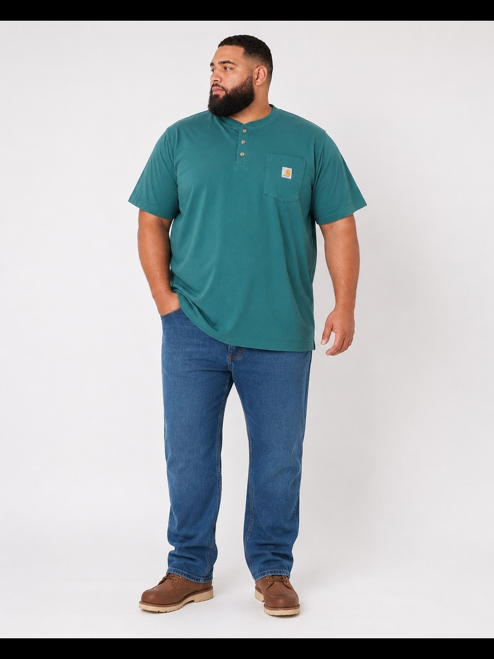 Carhartt Henley Pocket T Shirt Men’s 3XL Tall Green Short Sleeve Heavyweight